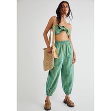 New Free People Ticket To Paradise Plaid Set Crop Top Joggers Pants