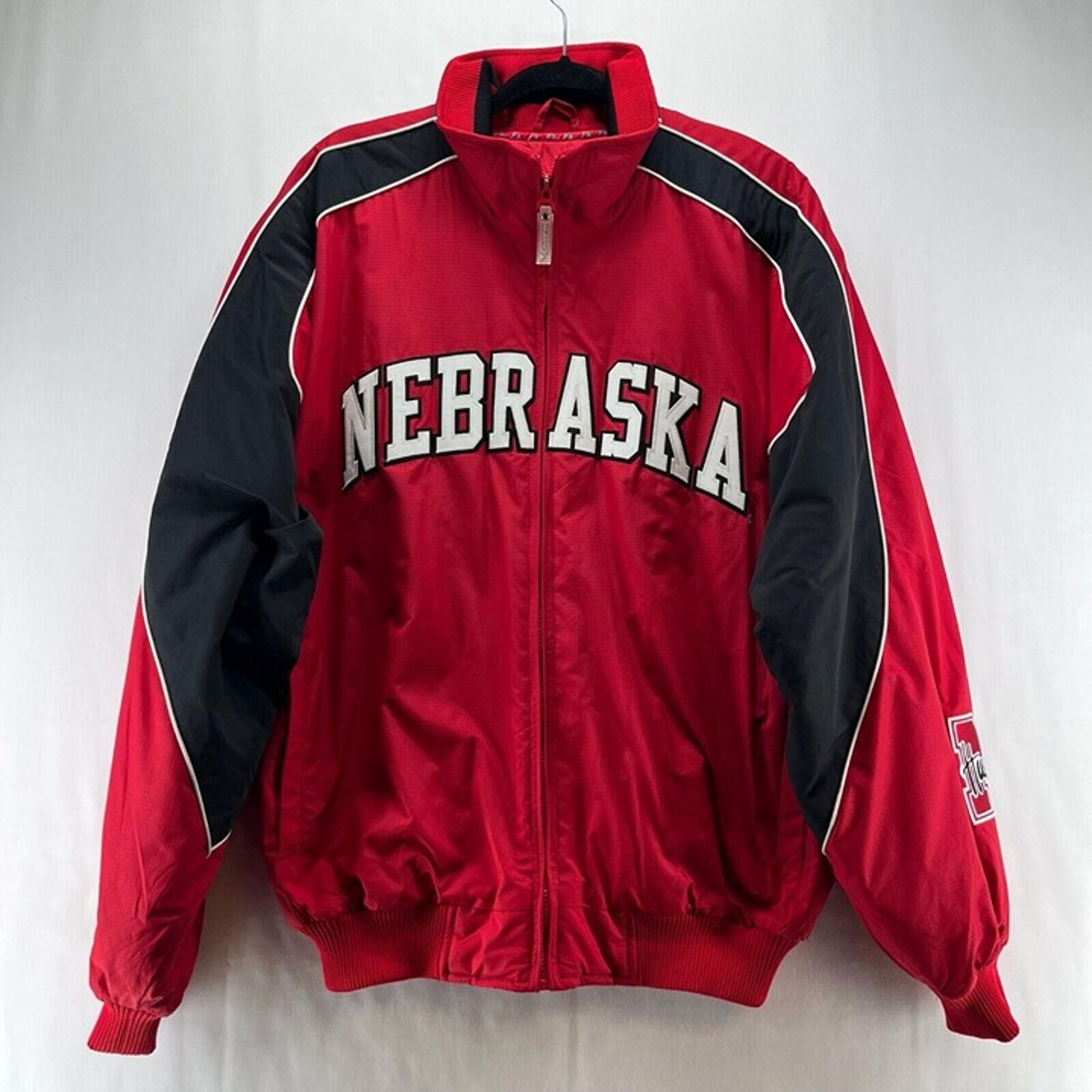 Majestic Jacket Mens Sz L University of Nebraska Cornhuskers Bomber Full Zip Red