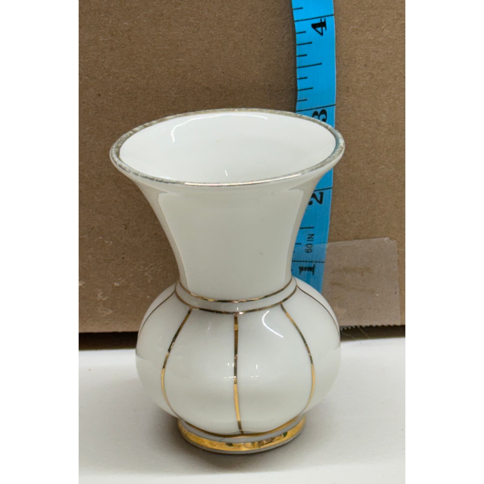 Vintage White Porcelain Gold Trim Hand Painted Vanguard Lenox Flower Vase