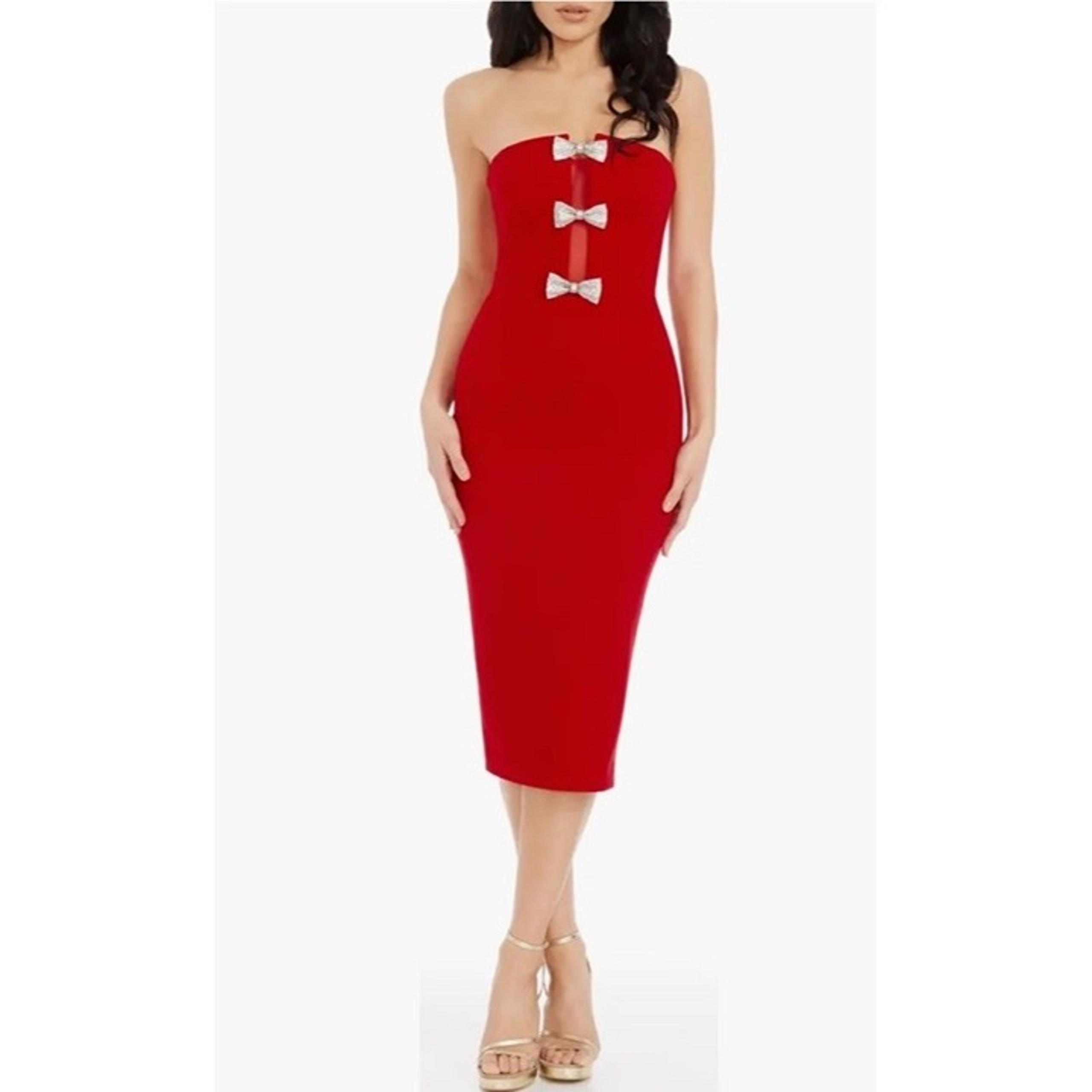 Dress The Population LARGE L Women's Red Erica Bow Strapless Dress NWT $288