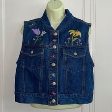 Vintage 80s/90s Crazy Horse blue denim floral embroidered vest