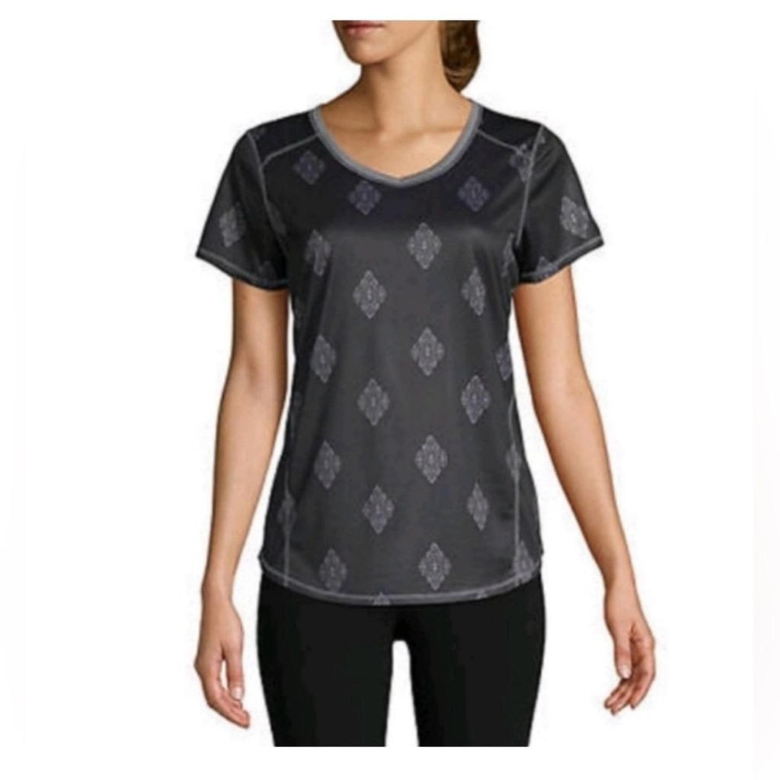 St John's Bay Activewear T SZ XL Quick-Dry Short Sleeved V-Neck Argyle Harlequin