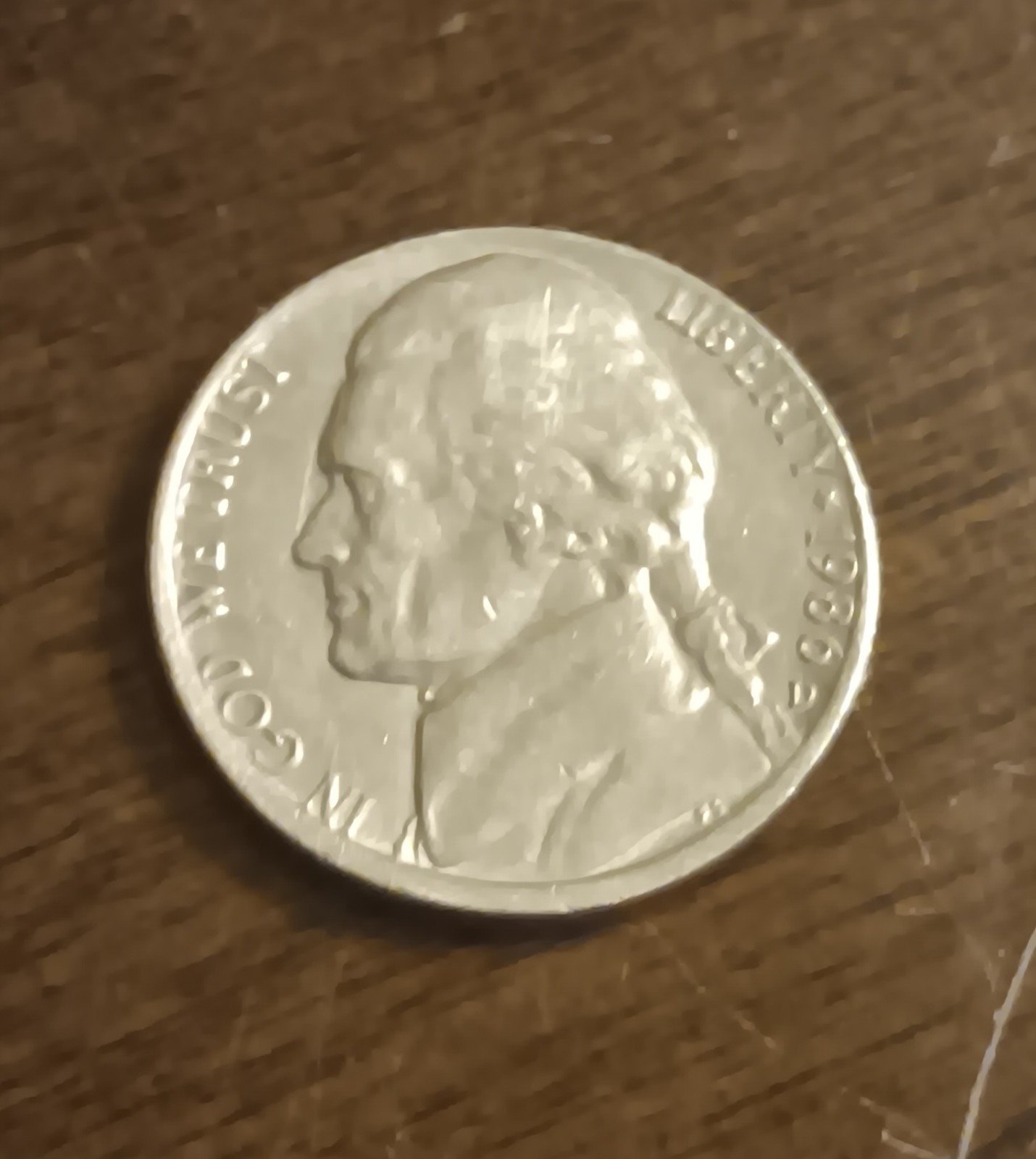 1986 Nickel mint mark letter D