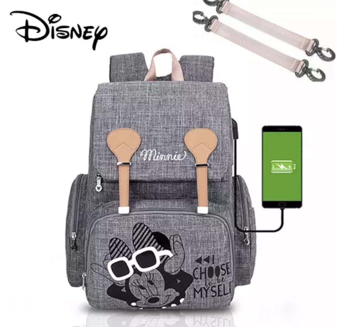 Minnie Mouse Mommy Large Diaper Backpack with USB Charging station