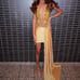 Sleeveless Gold Rhinestone Dress with Cap