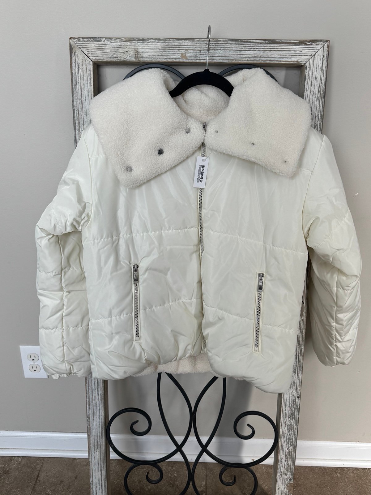 Nicole Miller Reversible Cream Puffer Jacket