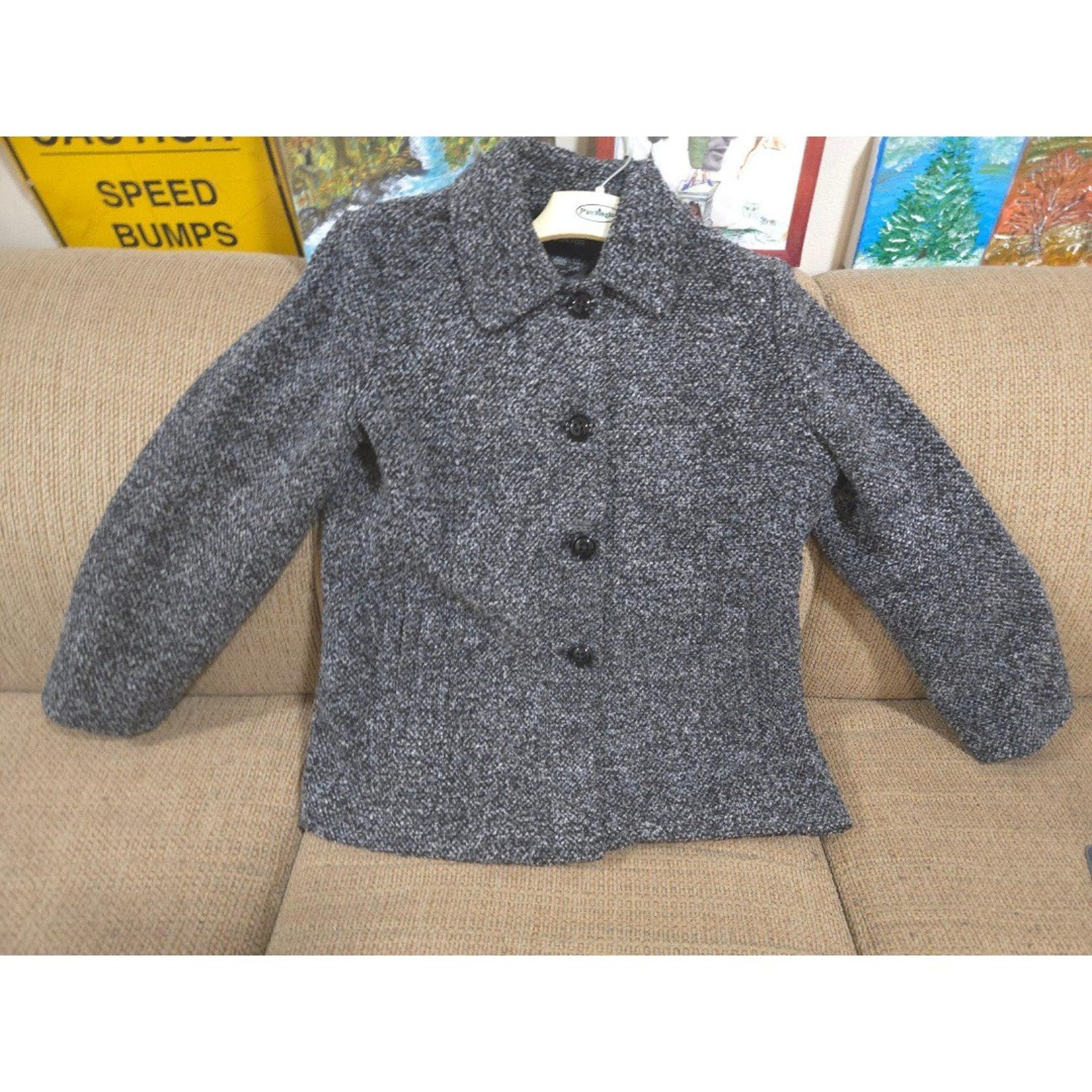 NEW LONDON FOG Black Grey White Heavy Wool Blend Pea Coat Jacket Sz XL Textured