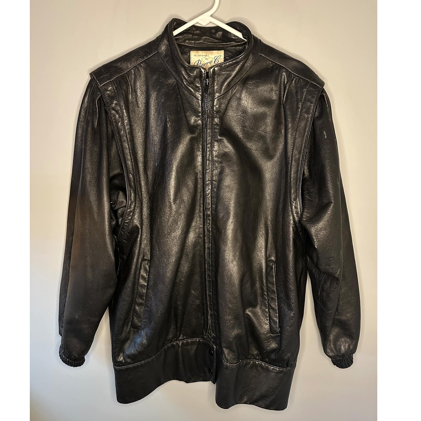 Pierre L by Peter Caruso Leather Long Sleeve Full Zip Bomber Jacket Black Mens L