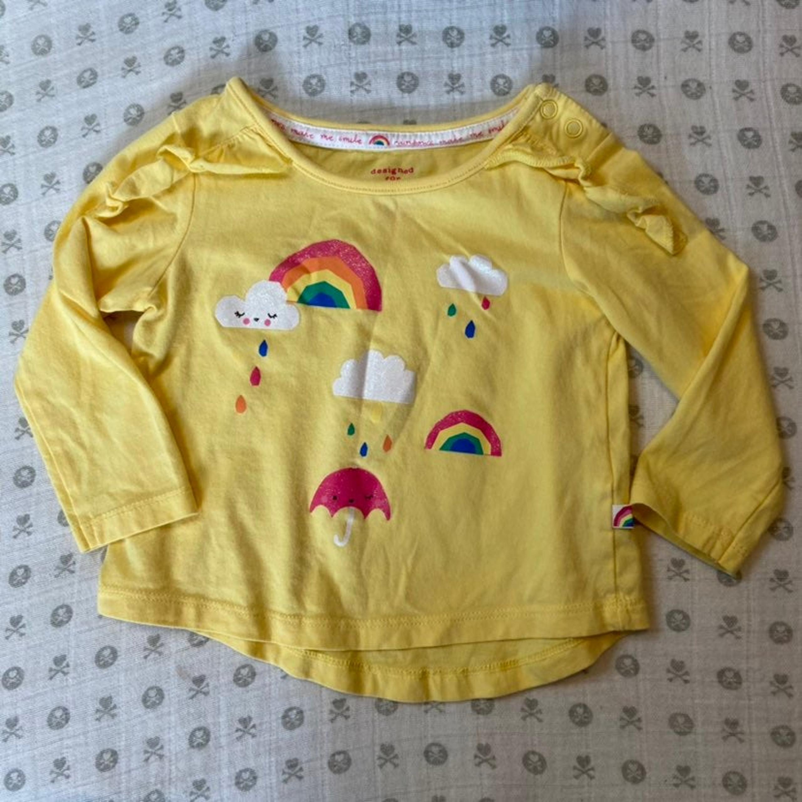 F&F Yellow Sparkle Rainbow Baby Shirt 6m