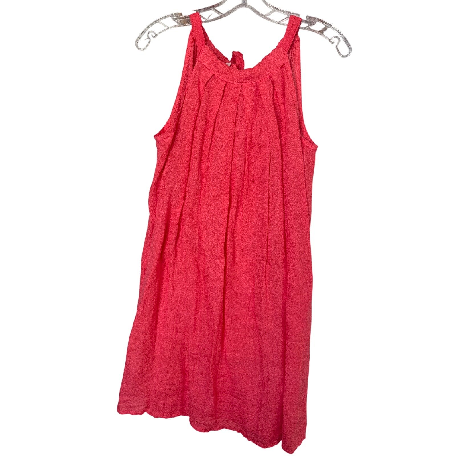 Bella Umbra Made in Italy FLAX Lagenlook Chico LINEN Dress CORAL Size S