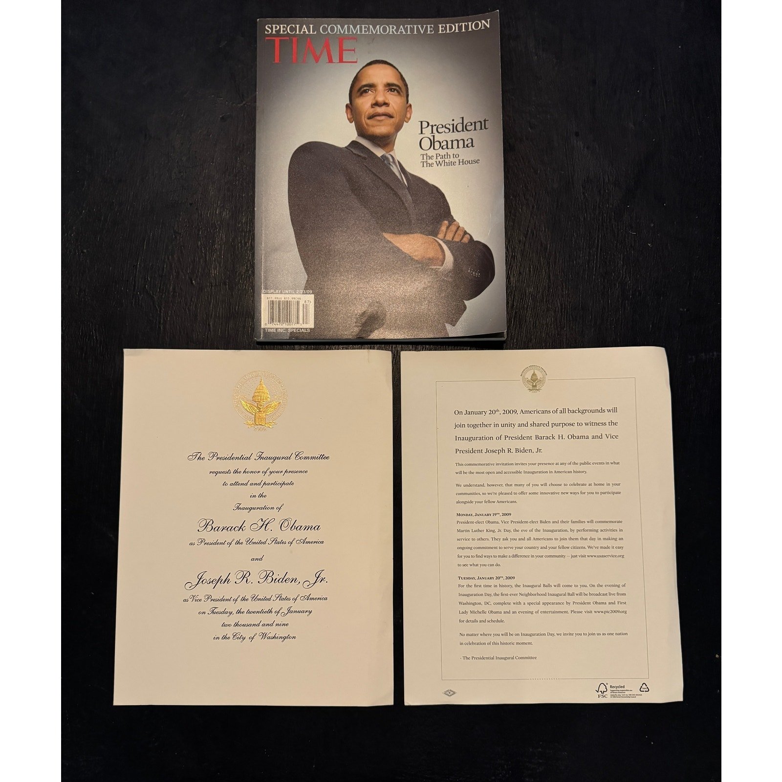 2009 Barack Obama Inaugural Invitation with Time Magazine Special Commemorative