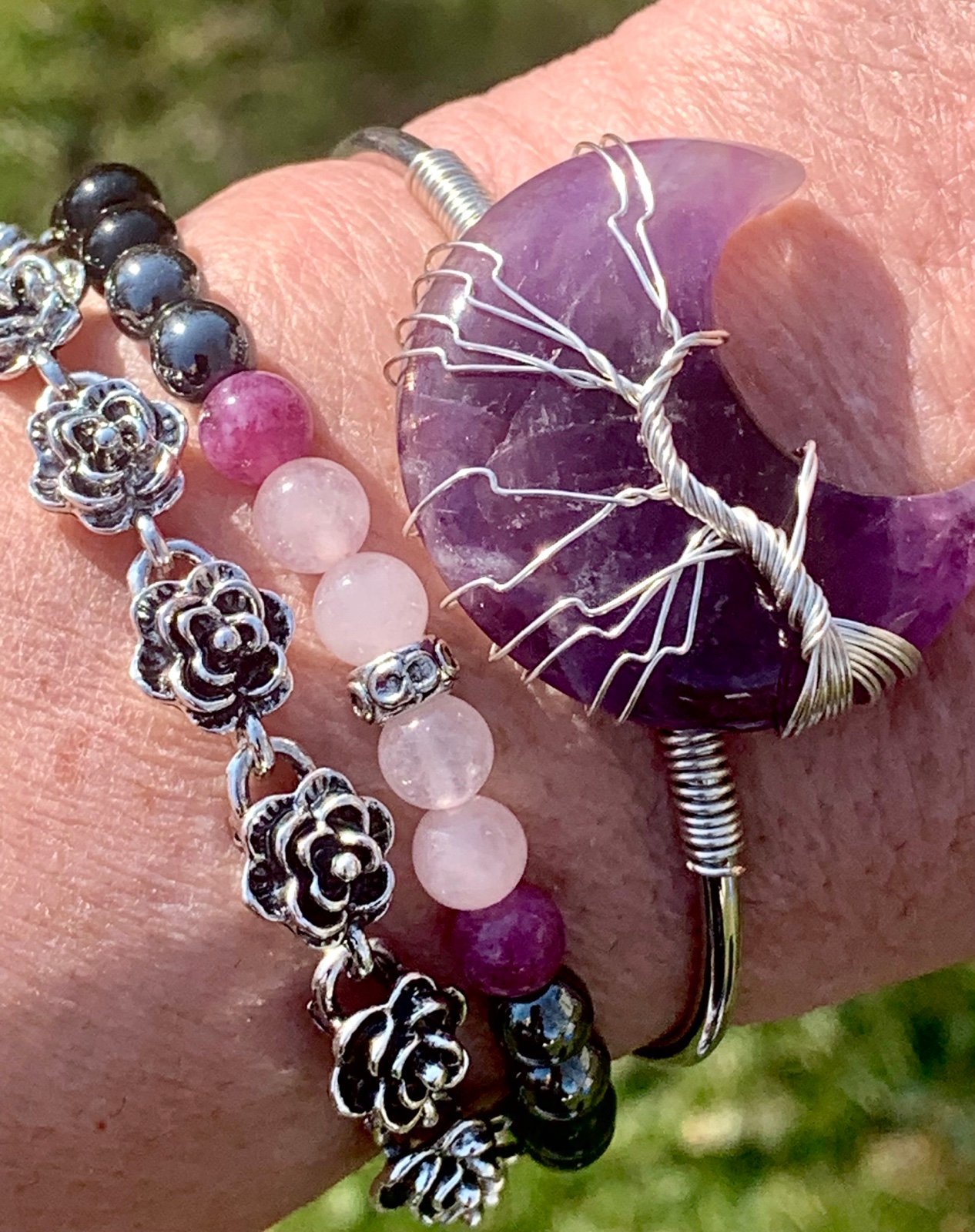 Amethyst Moon Bangle Bracelet New