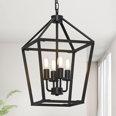 4 Light Adjustable Height Metal Chandelier for Dining Room Kitchen Hallway Black