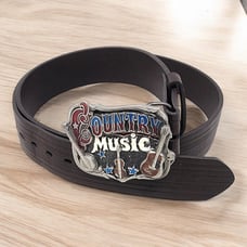 Vintage 1982 Country Music Great American Buckle Co & Brown Leather Belt 38in