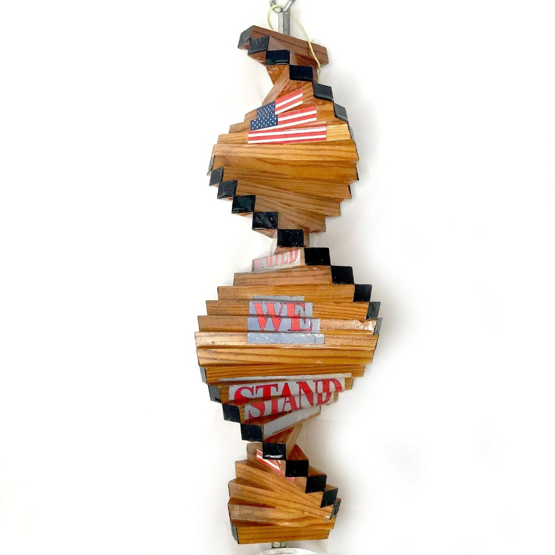 Patriotic Folk Art Hand Made Wind Spinner Decor USA American Flag United We Stan