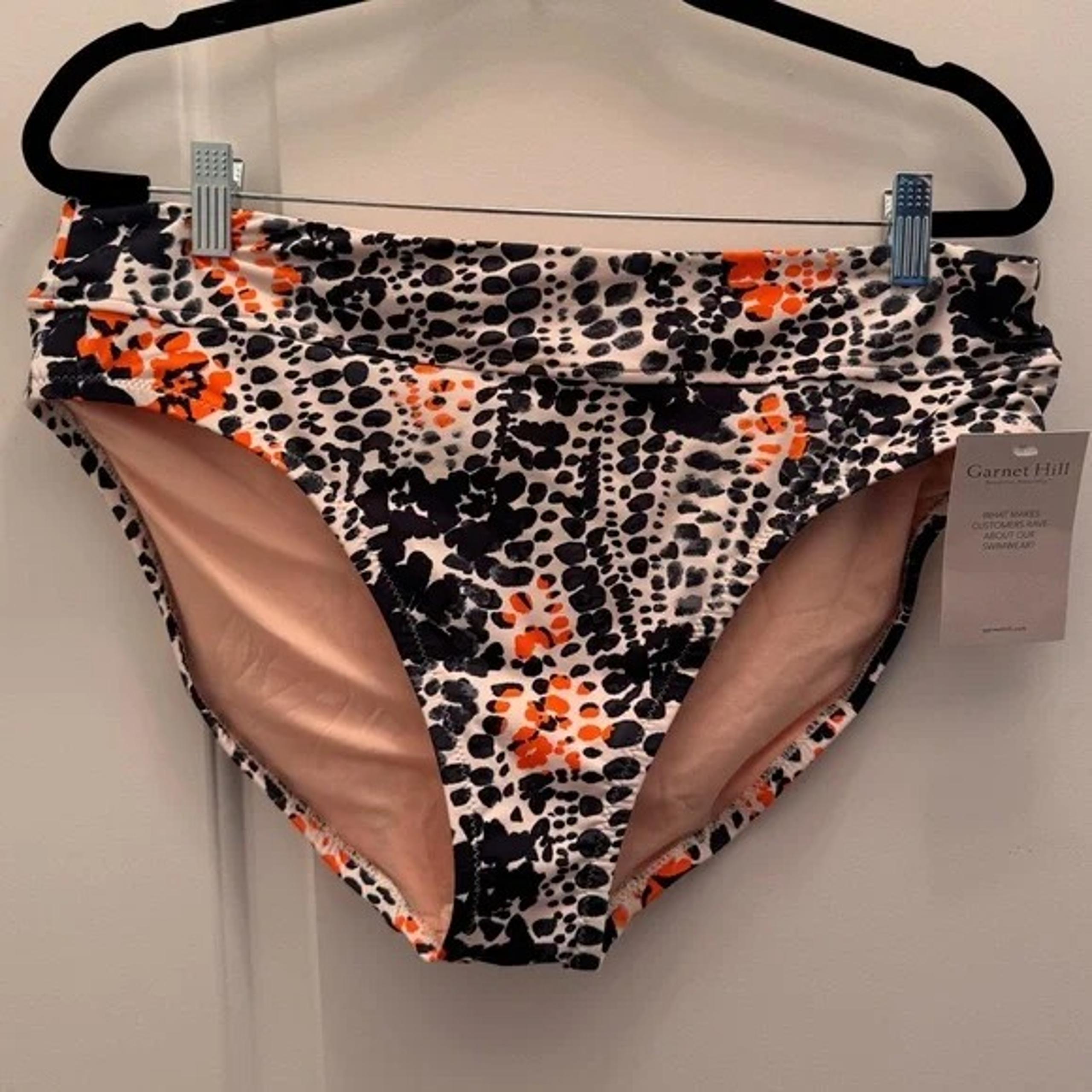 Garnet Hill Navy, White & Orange Abstract Bikini Bottom Size 16 NWT