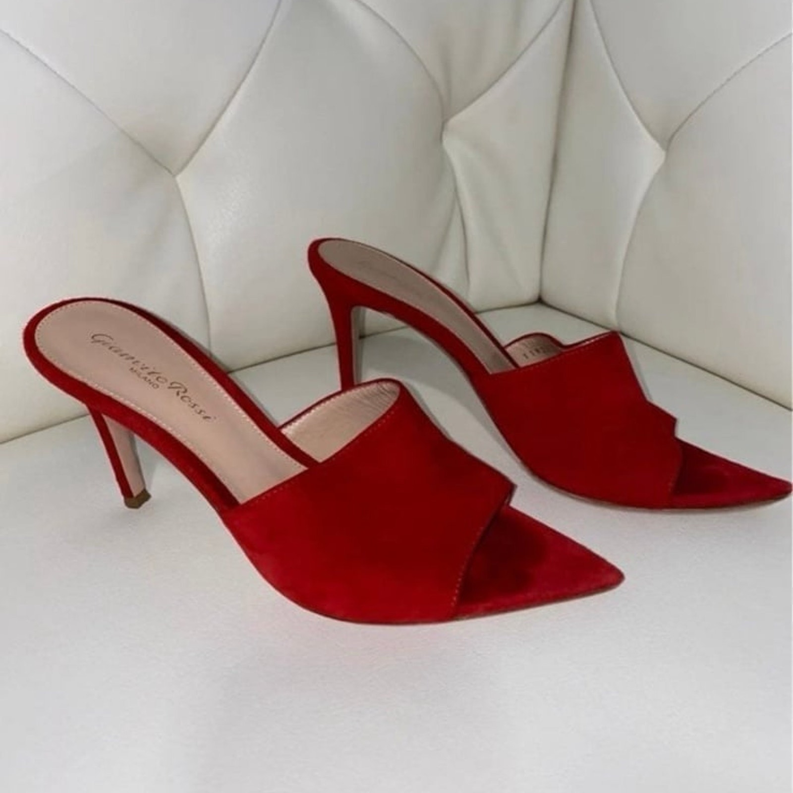 Gianvito Rossi Red Suede Stiletto Mule Heels - Size 5