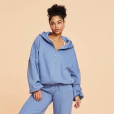 Women's Marshmallow Full Zip Hooded Sweatshirt - Blogilates Steel Blue M