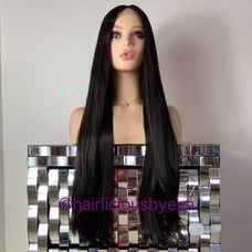 Straight wig dark brown color 2 lace front middle part color 2