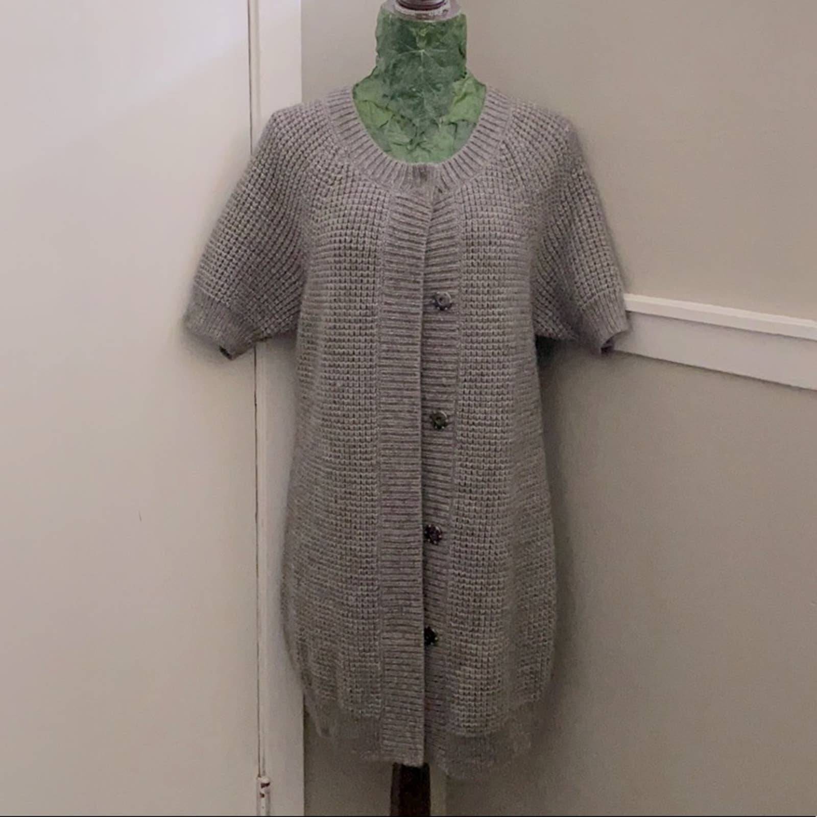 Ann Taylor Alpaca Wool Oversized Boxy Short Sleeve Cardigan