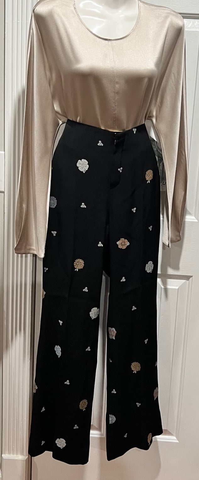 Tailored & Formal trousers Chloe' - Floral embroidered cady ...size 40