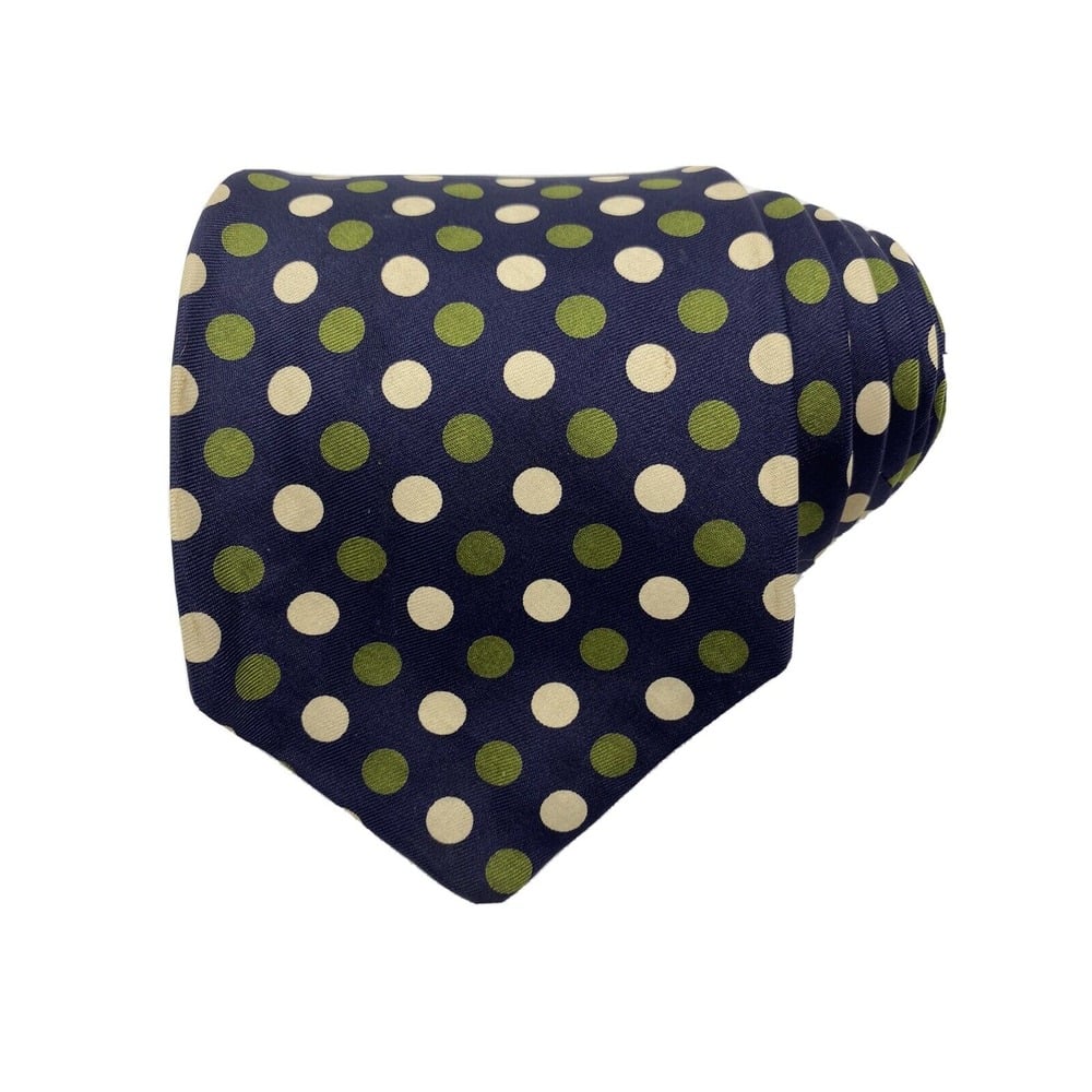 VTG Brooks Brothers Black Label Blue Green White Dot Neat Foulard Tie 53L 4W