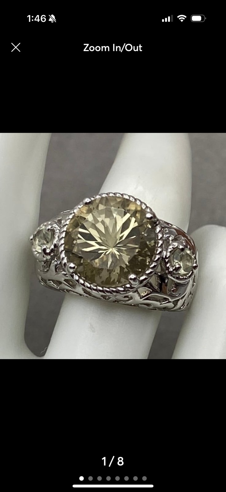 Sterling Silver and Lemon Quartz Ring, Size 6.5