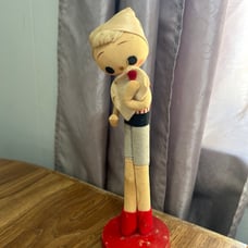 Vintage Mid-Century Poseable Doll Dress/ Hat Wood Stand Japan