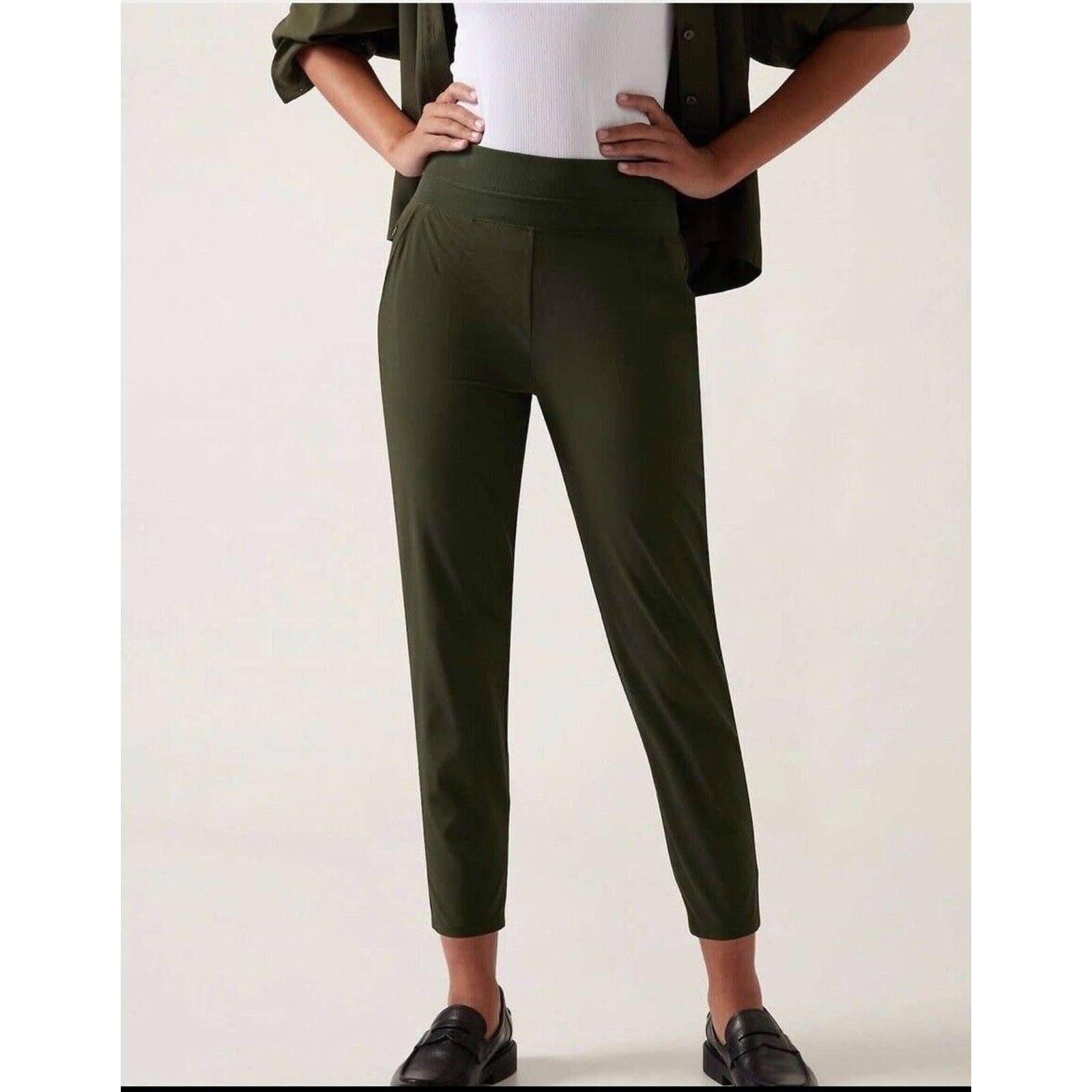 Athleta Nolita Slim Tapered High Rise Pants Aspen Olive Green Size 14 Tall