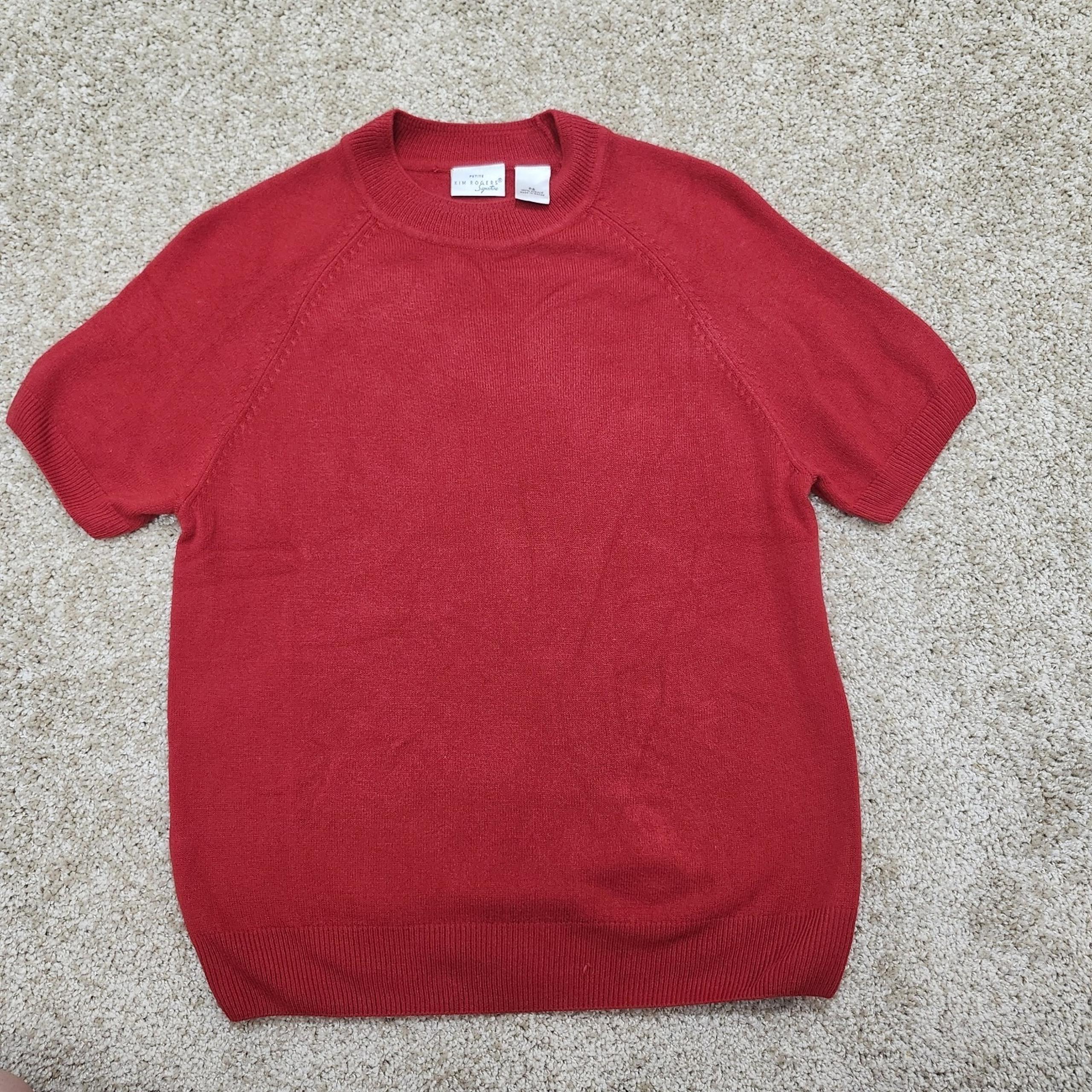 Kim Rogers Signature Red Sweater Top PS Petite Short Sleeve Knit Pullover