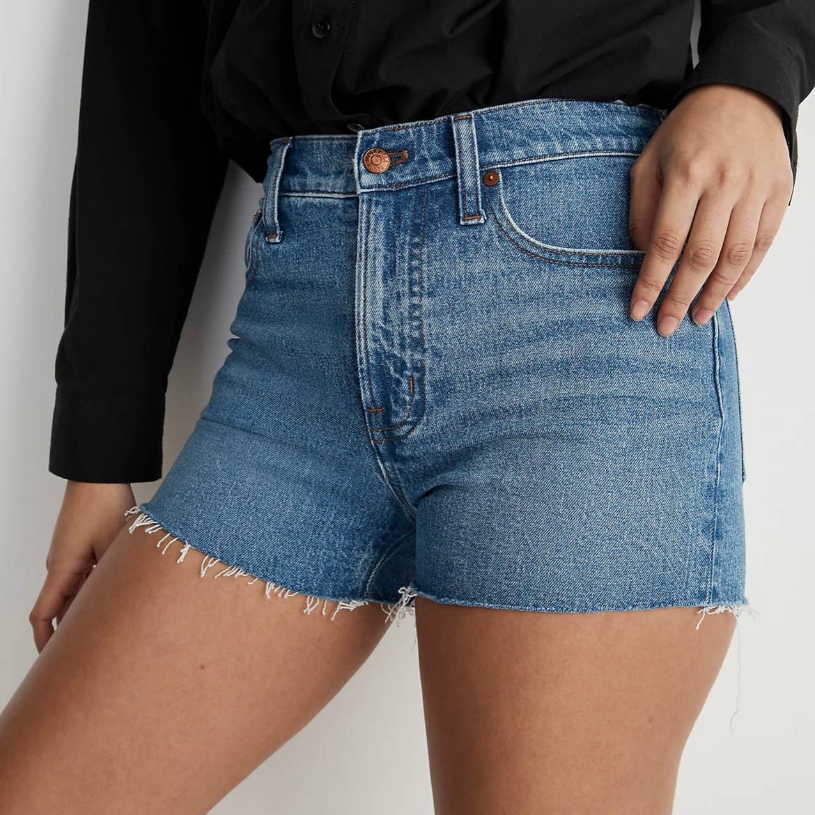 Madewell The Curvy Perfect Vintage Raw Hem High Rise Denim Blue Jean Shorts 32