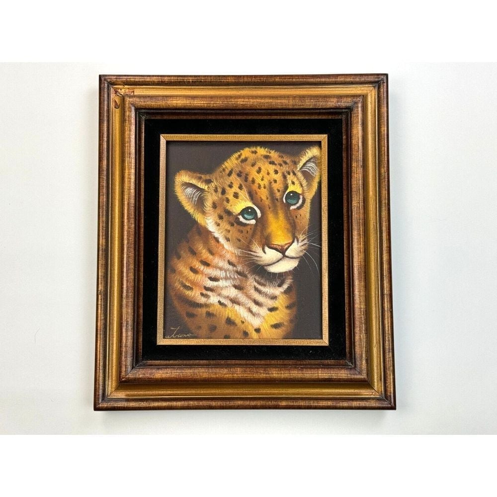 Cutrona Signed Leopard Original Canvas Oil Painting Framed VTG Animal 8x10 OOAK
