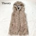 Theory Fox Fur Long Vest Gilet Hood