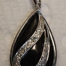 925 Sterling Silver Natural Black Onyx And diamond Pendant