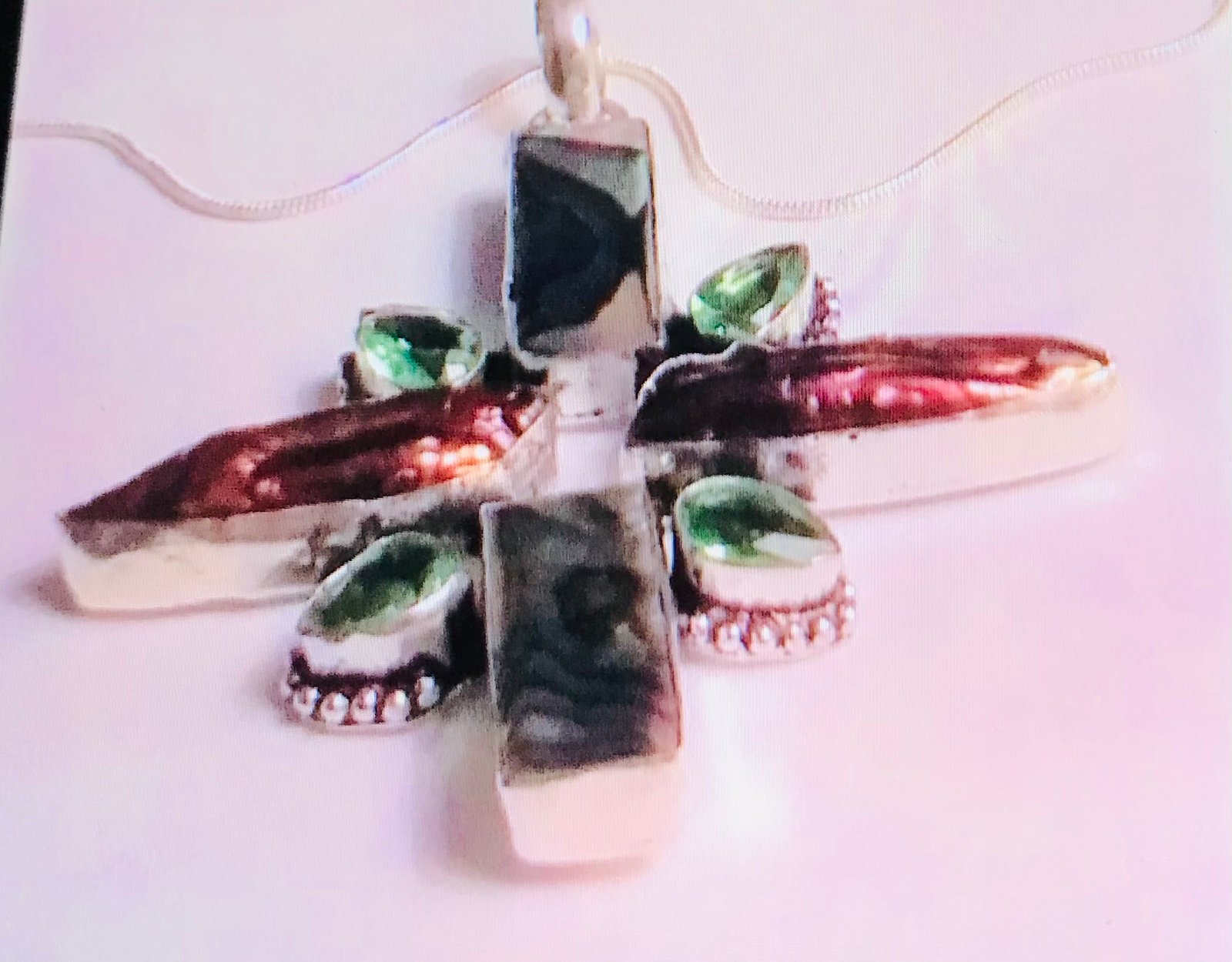 Biwa Pearl Tsavorite Abalone Sterling Silver Necklace