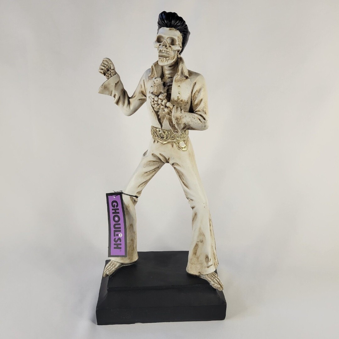 Elvis Presley Skeleton Figurine Statue 18” Halloween Decor White Black Resin NEW