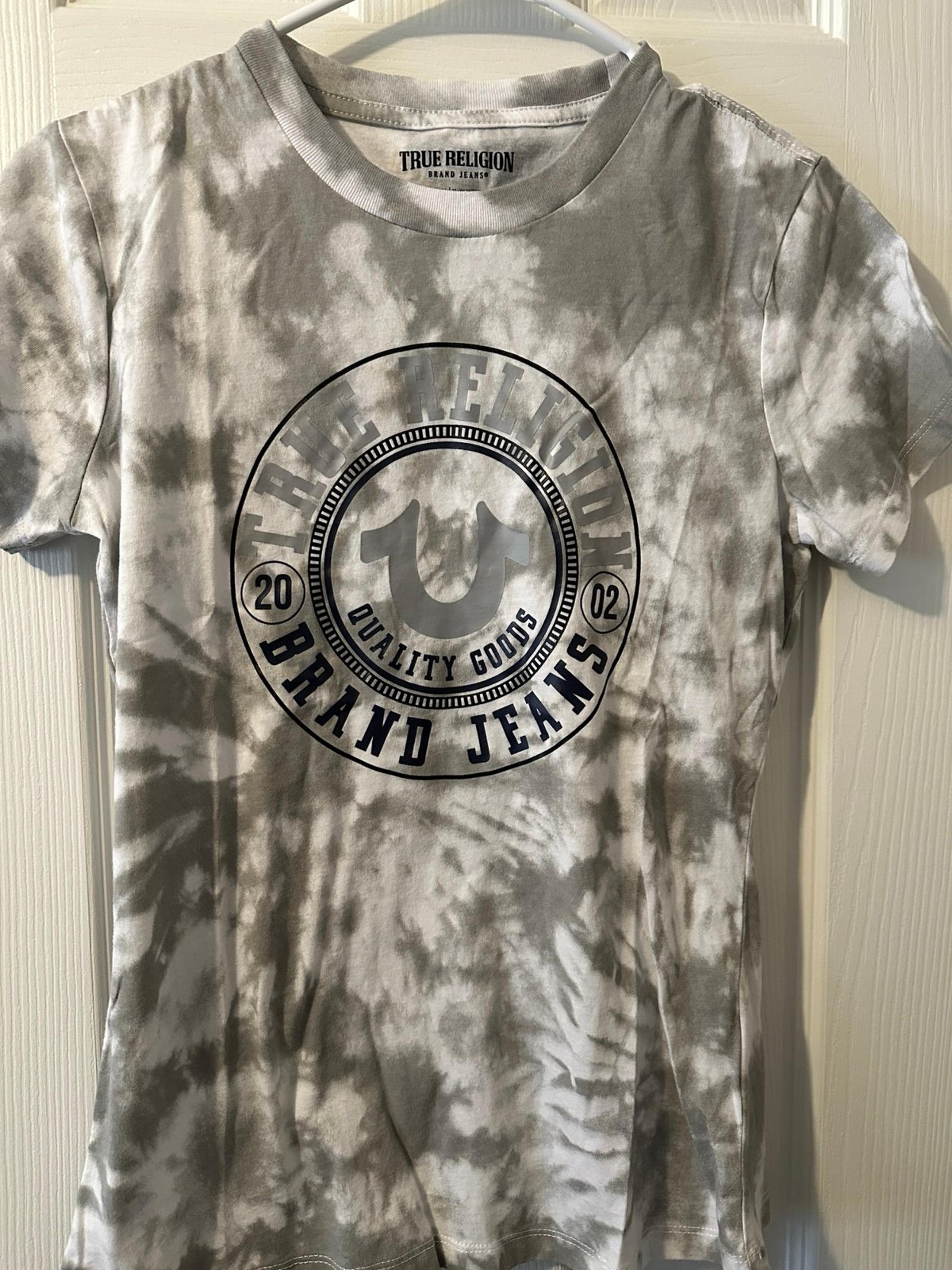 True Religion Women’s Sz. Small White Gray Tie Dye Short Sleeve Crewneck NWOT