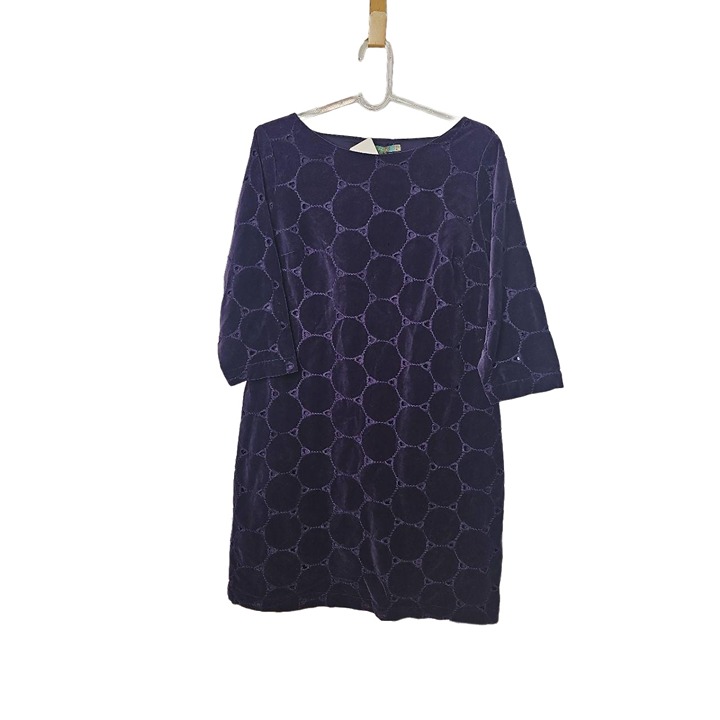 Boden Purple 3/4 Sleeve Velvet Shift Dress Side Zipper Satin Lined size 12