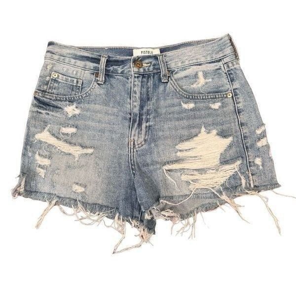 Pistola Nova Relaxed High Rise Cut Off Sante Fey Frayed Size 27 Denim Shorts