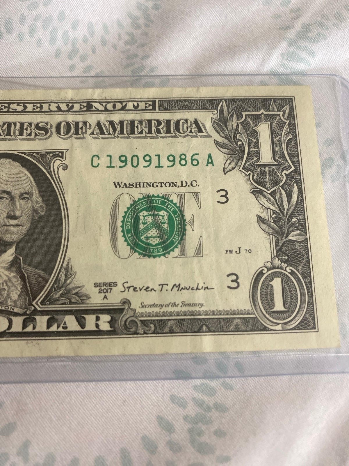 1 Dollar Bill Tombstone or Birthdate or 1909 error ink