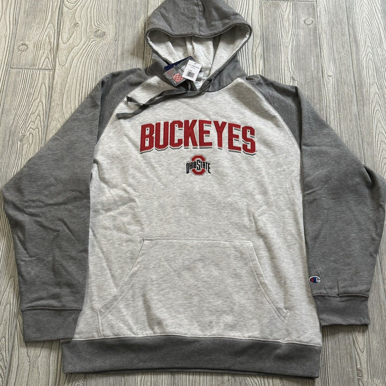 Champion Ohio State Buckeyes Logo Hoodie Men’s XL Two-tone Gray Spellout New