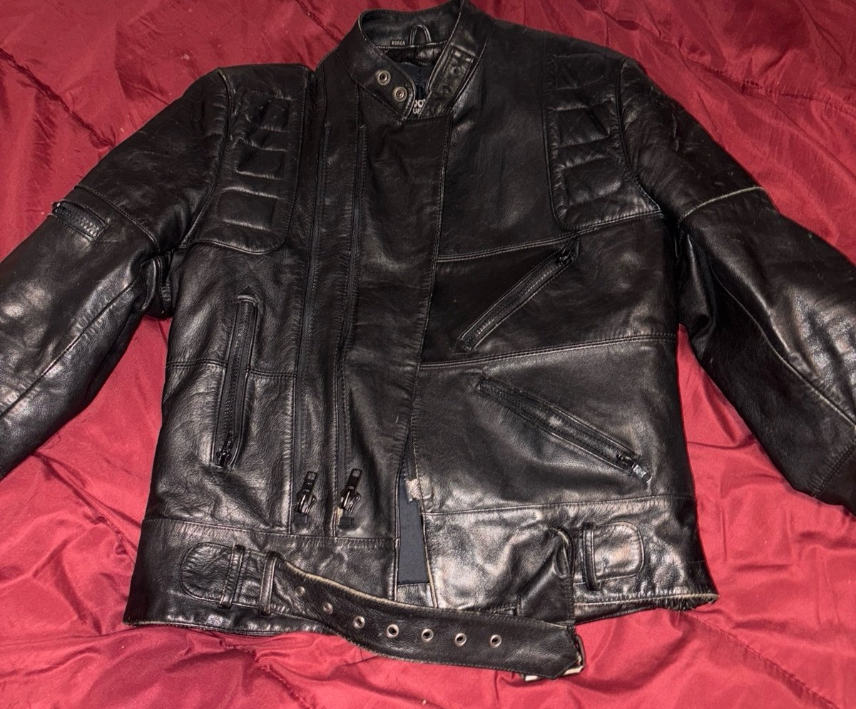 Black Leather Motorcycle Jacket sz 38