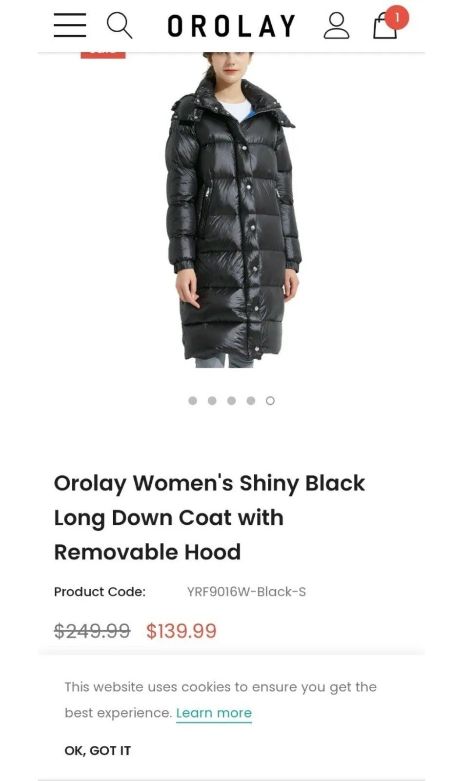 Orolay Women's Shiny Black Long Down Winter Coat with Removable Hood Size S