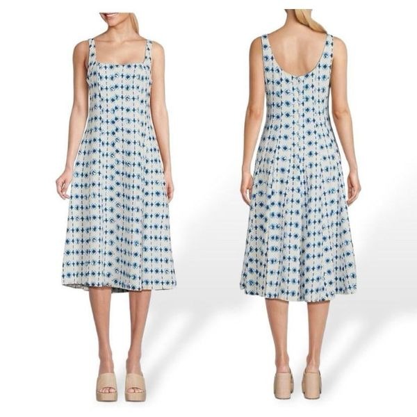 Christian Lacroix linen blend Dress vintage blue white sz L