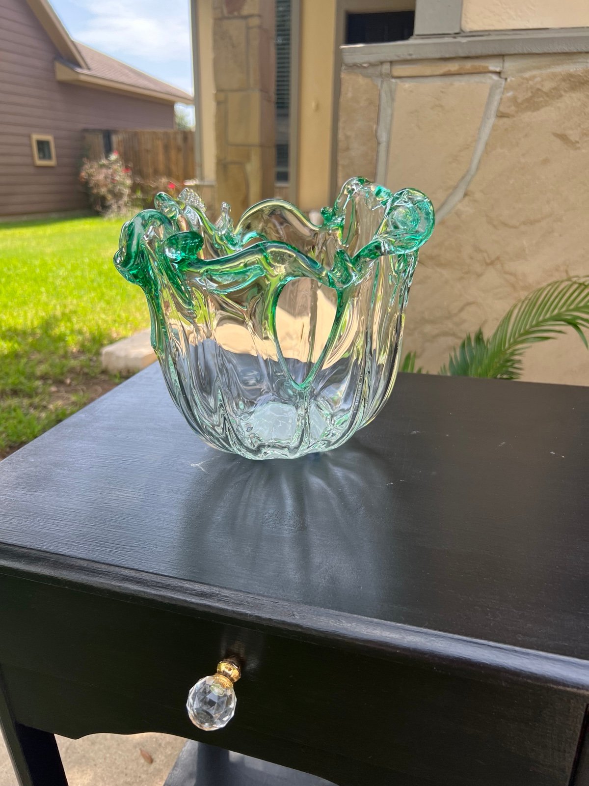 Murano white crystal and green glass wave