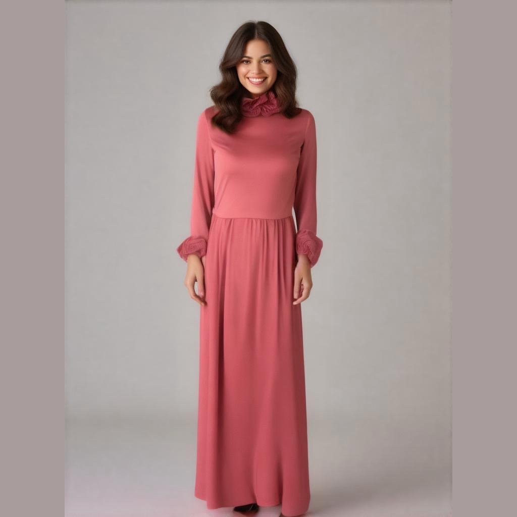 Victor Costa Vintage 70's Women's Small Pink Ruffle Long Maxi Prairie Gown Dress