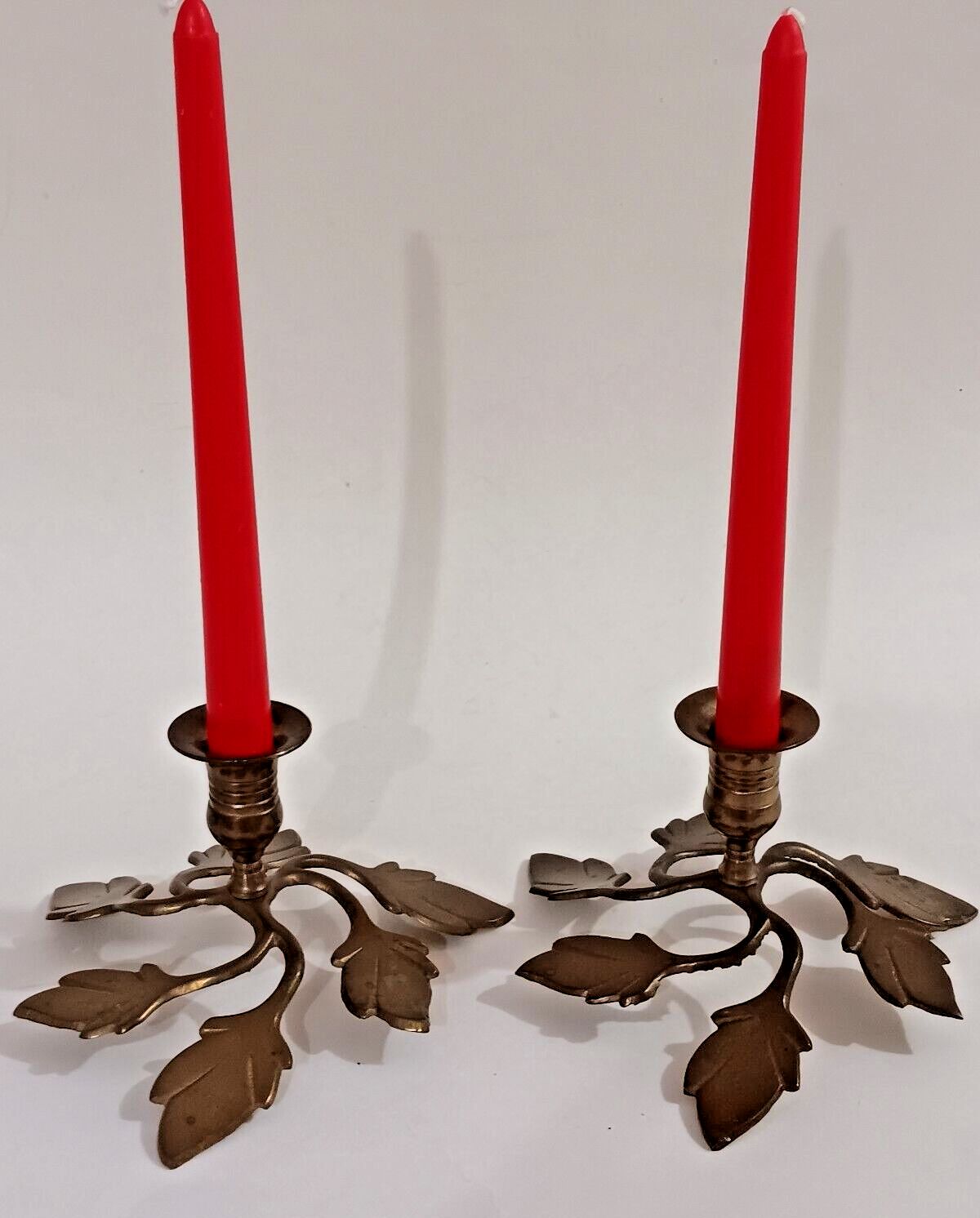 Vintage Brass Leaf Candle Holders Set of 2 (candles not incl.)