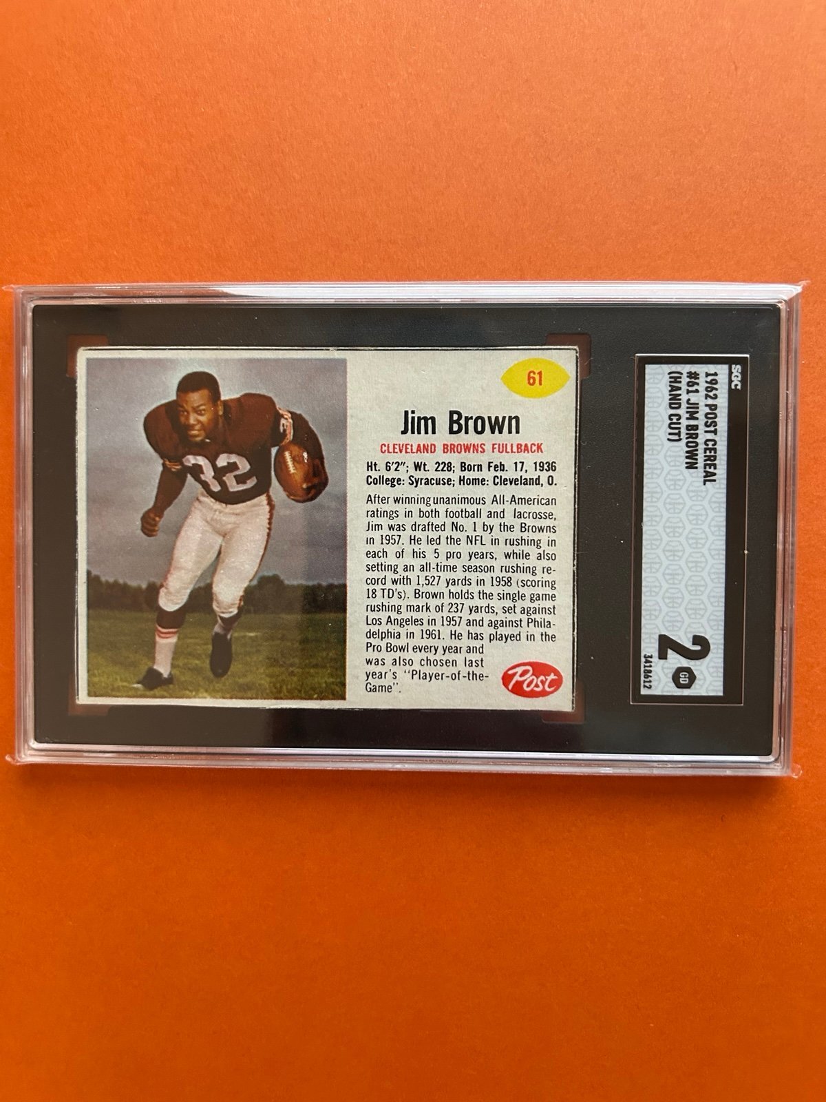 Rare 1962 Post Cereal Jim Brown #61 SGC 2