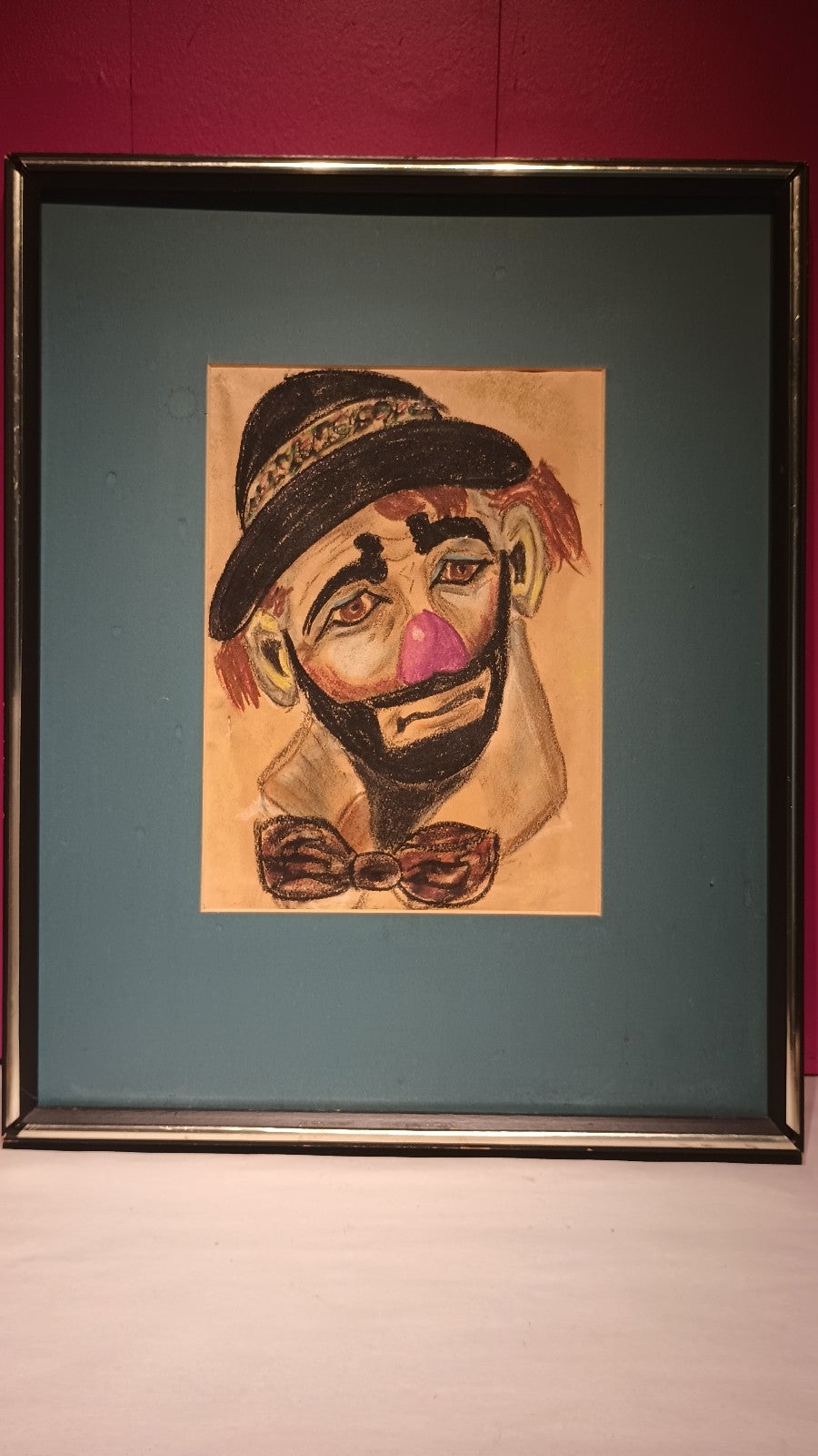 Vintage Clown Chalk Drawing frame is 17 x 21