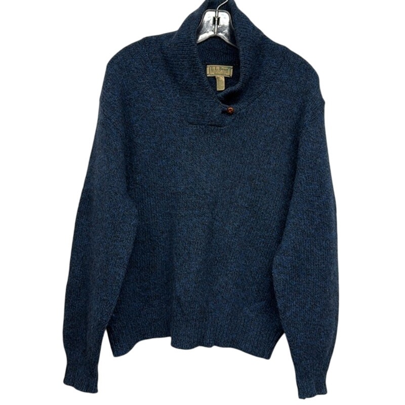Women's Vintage L.L. Bean Blue Shawl Collar Wool Blend Fisherman Sweater Size L
